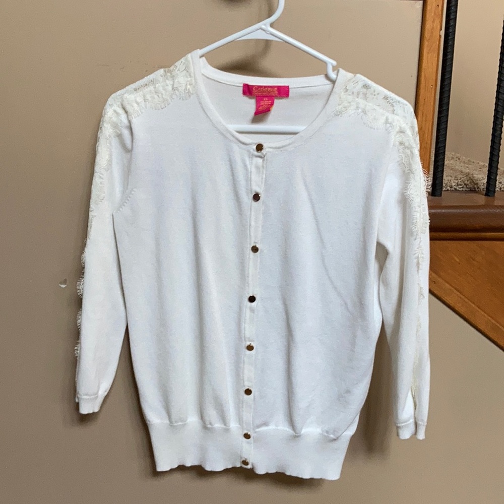Lace sleeve white cardigan